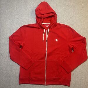 Vintage Express Red Fleece Full Zip Hooded Logo Hoodie with Pockets Men's XL